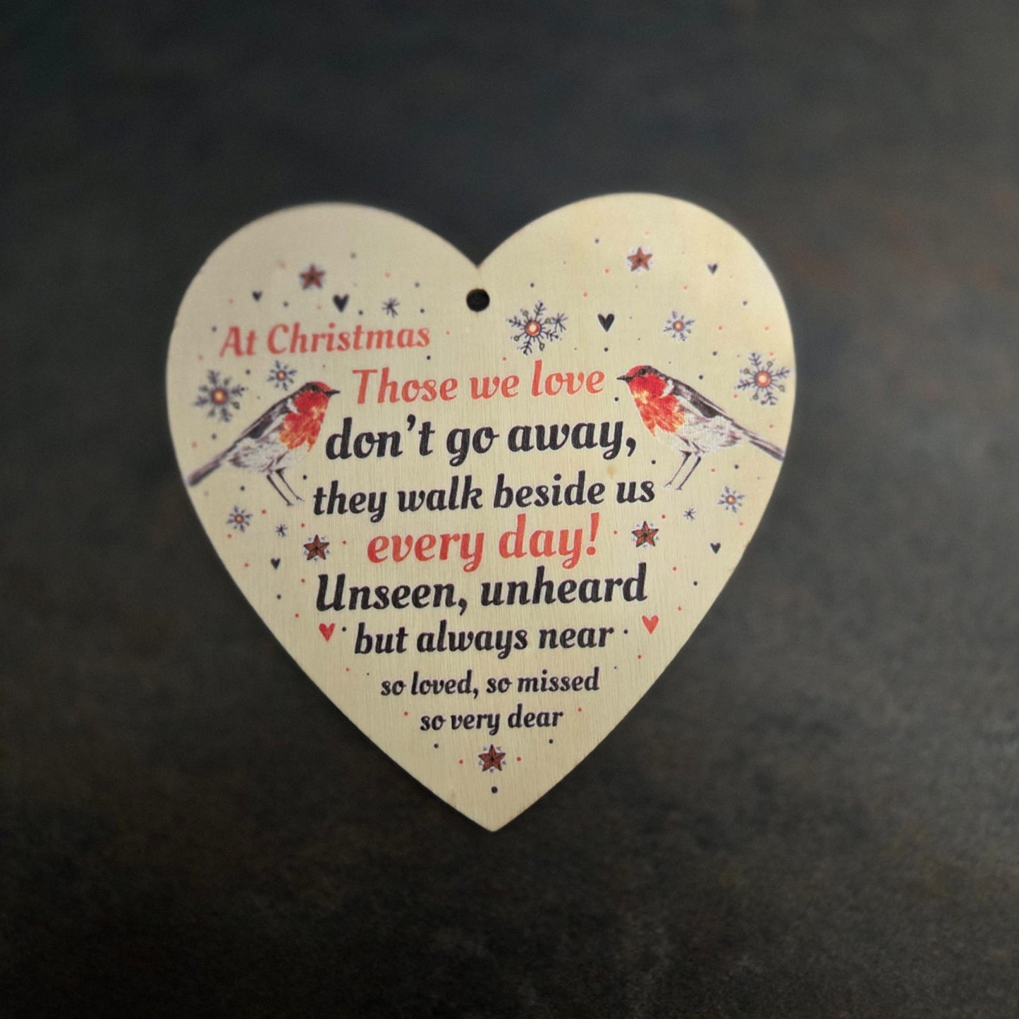 Memorial Robin Christmas Wooden Hanging Heart